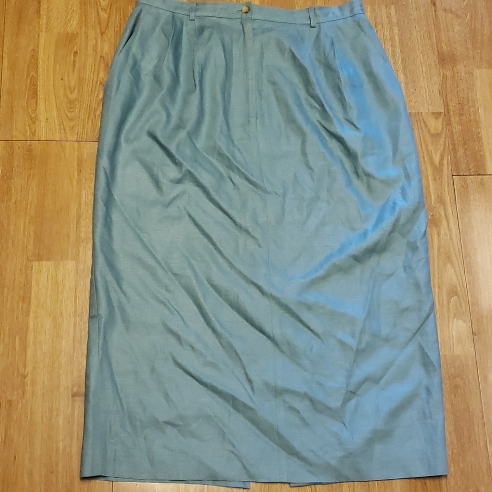 Vintage talbots aqua 100% linen long modest skirt
